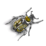 Noble Chafer Beetle Brooch in Silver and Green Amber