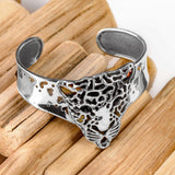 Magnificent Leopard Head Bangle in Silver and Amber