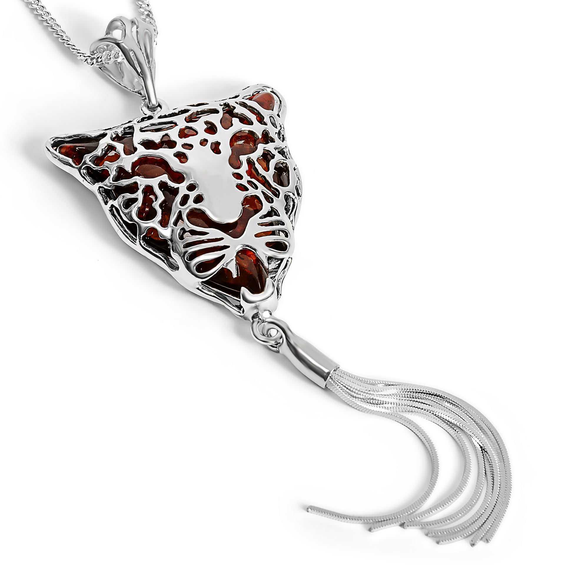 Magnificent Leopard Head Necklace Amber