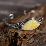 Handmade Statement Vintage Style Bracelet in Silver and Milky Baltic Amber