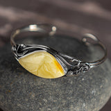 Handmade Statement Vintage Style Bracelet in Silver and Milky Baltic Amber