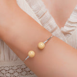 Double Ball Cuff Bangle in Silver & Milky Amber