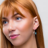 Bass Clef Music Note Drop Earrings in Silver & Turquoise