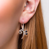 Bass Clef Music Note Drop Earrings in Silver & Black Onyx