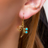 Bass Clef Music Note Drop Earrings in Silver with 24ct Gold & Turquoise