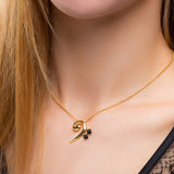Music Bass Clef Necklace in Silver with 24ct Gold and Black Onyx