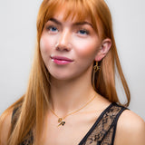 Bass Clef Music Note Drop Earrings in Silver with 24ct Gold & Black Onyx