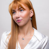 Music Bass Clef Necklace in Silver and Turquoise