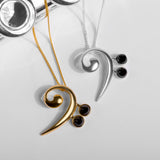 Music Bass Clef Necklace in Silver and Black Onyx