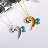 Music Bass Clef Necklace in Silver and Turquoise
