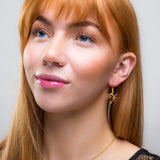 Bass Clef Music Note Drop Earrings in Silver with 24ct Gold & Black Onyx