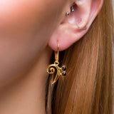 Bass Clef Music Note Drop Earrings in Silver with 24ct Gold & Black Onyx