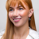 Bass Clef Music Note Drop Earrings in Silver & Turquoise