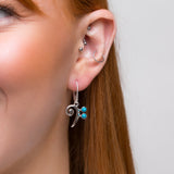 Bass Clef Music Note Drop Earrings in Silver & Turquoise