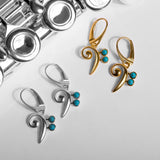 Bass Clef Music Note Drop Earrings in Silver & Turquoise