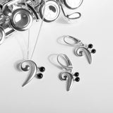 Music Bass Clef Necklace in Silver and Black Onyx