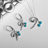 Bass Clef Music Note Drop Earrings in Silver & Turquoise