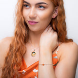 Bead Bracelet in Silver and Orange Botswana Agate