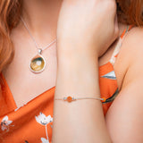 Bead Bracelet in Silver and Orange Botswana Agate