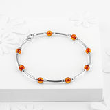 Bead Tube Bracelet in Silver and Cognac Amber