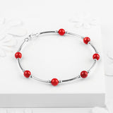 Bead Tube Bangle in Silver and Coral
