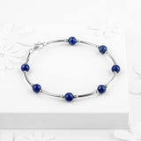 Bead Tube Bracelet in Silver and Lapis Lazuli