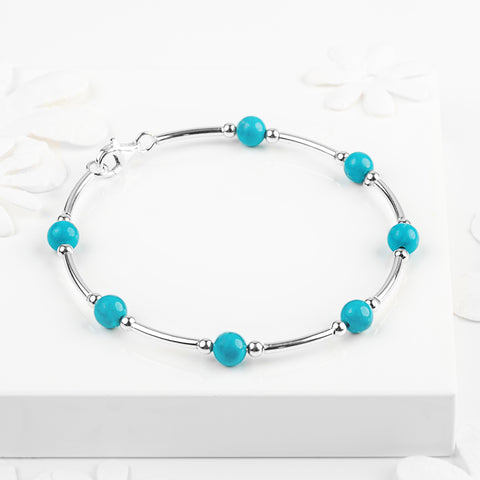 Bead Tube Bangle in Silver and Turquoise