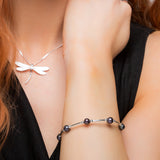 Bead Tube Bangle in Silver and Black Pearl