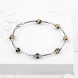 Bead Tube Bracelet in Silver and Dalmatian Jasper