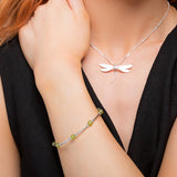 Bead Tube Bracelet in Silver and Peridot