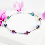 Bead Tube Bracelet in Silver and Rainbow Titanium