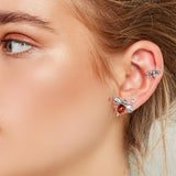 Bumblebee / Bumble Bee Stud Earrings in Silver and Amber