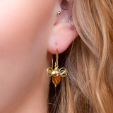 Bumblebee Drop Earrings in Silver with 24ct Gold & Cognac Amber