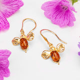 Bumblebee Drop Earrings in Silver with 24ct Gold & Cognac Amber