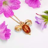Large Bumble Bee Necklace in Silver with 24ct Gold & Amber
