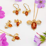 Large Bumble Bee Necklace in Silver with 24ct Gold & Amber