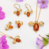 Bumblebee Drop Earrings in Silver with 24ct Gold & Cognac Amber