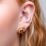 Bumblebee / Bumble Bee Stud Earrings in Silver with 24ct Gold & Amber