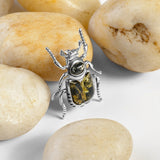 Noble Chafer Beetle Brooch in Silver and Green Amber