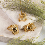 Egyptian Scarab Beetle Brooch in Sterling Silver with 24ct Gold