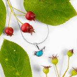 Cute Bird Necklace in Silver and Turquoise