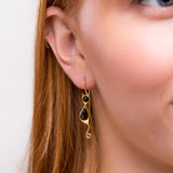 Black Cat Drop Earrings in Silver with 24ct Gold and Cherry Amber