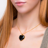 Heart Black Onyx Gemstone Necklace in 24ct Gold Plate - Natural Designer Gemstone