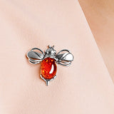Bumble Bee / Bumblebee Brooch in Silver and Cognac Amber