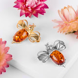 Bumble Bee / Bumblebee Brooch in Silver and Cognac Amber