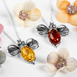 Large Bumble Bee Necklace in Silver and Amber