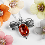 Large Bumble Bee Necklace in Silver and Amber