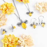 Large Bumble Bee  Necklace in Silver and Yellow Amber