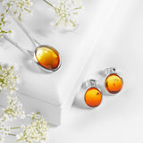 Oval Burning Amber Necklace in Silver and Amber
