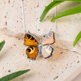 Statement Peacock Butterfly Necklace / Brooch in Silver and Amber